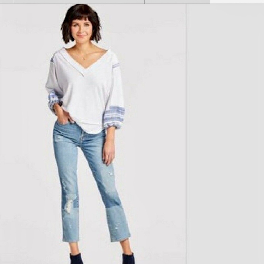 Free people and urban outfitters bubble top blue and white large